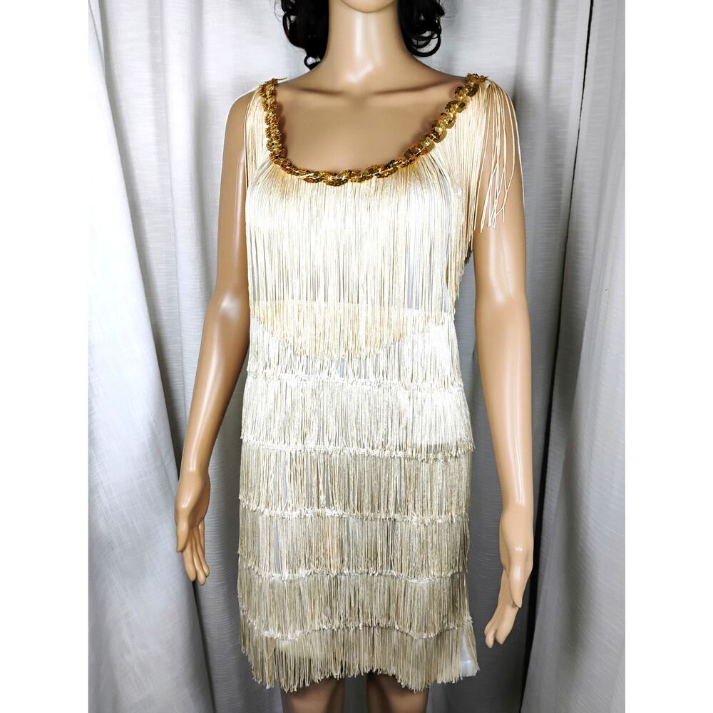 Womens Flapper Dress Costume Gold Fringe Sequin 1920s Gatsby Fits Small
